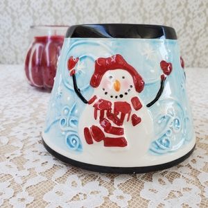 Snowman Candle Shade Topper Large 5" x 3.7" "Share the Joy" New Ceramic